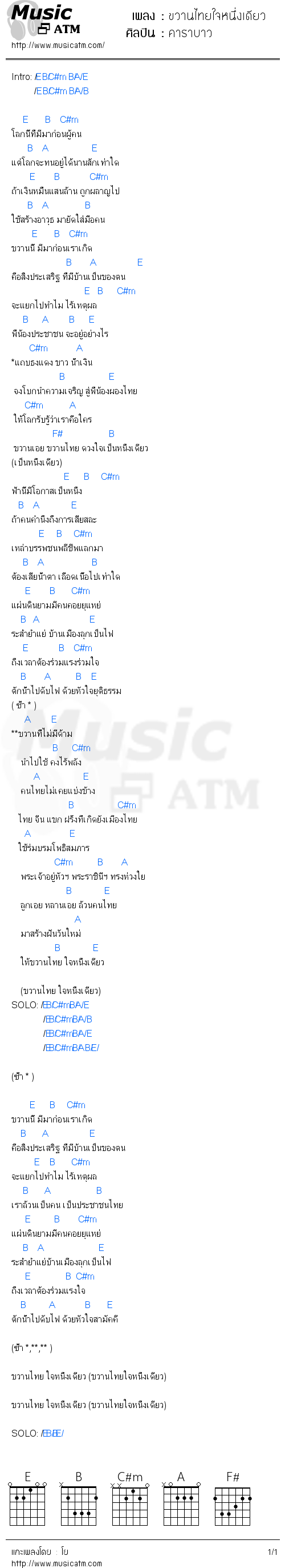 คอร์ดเพลง ขวานไทยใจหนึ่งเดียว