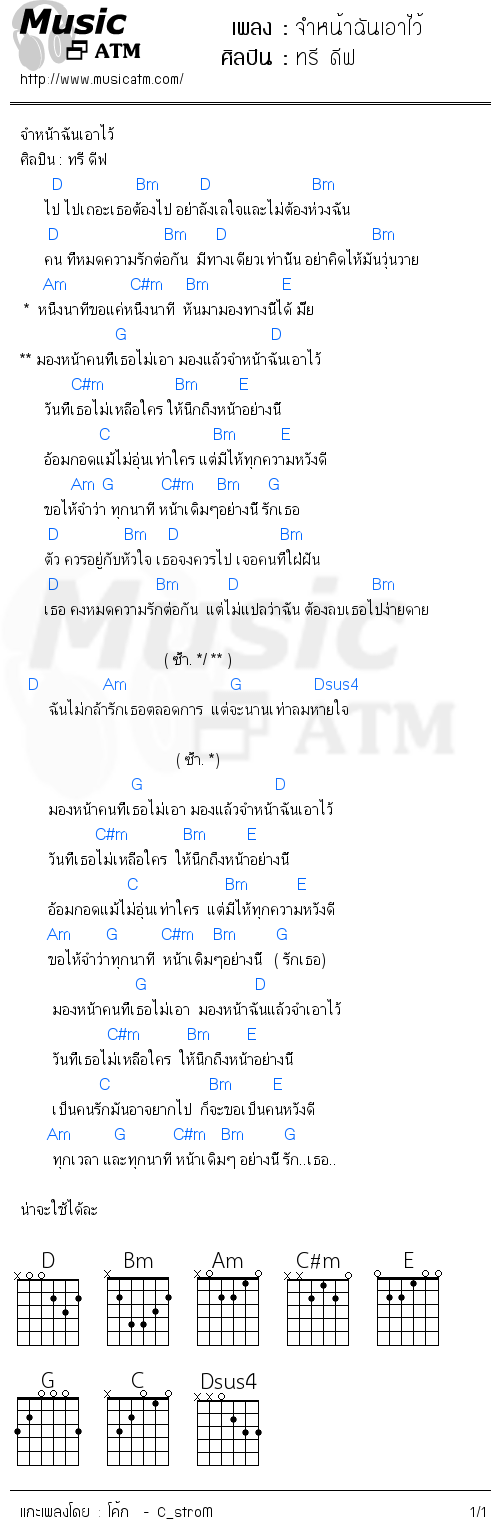 คอร์ดเพลง จำหน้าฉันเอาไว้