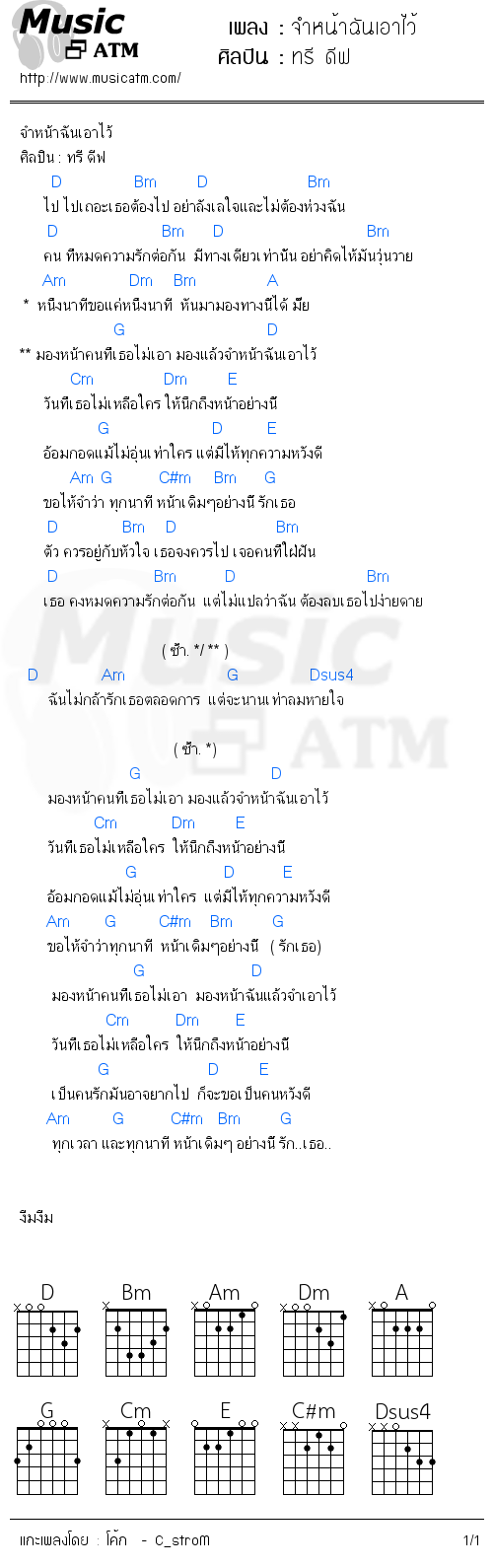 คอร์ดเพลง จำหน้าฉันเอาไว้