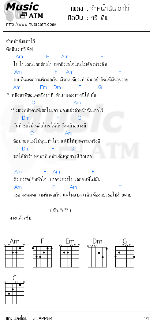 คอร์ดเพลง จำหน้าฉันเอาไว้