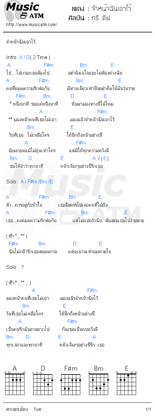 คอร์ดเพลง จำหน้าฉันเอาไว้