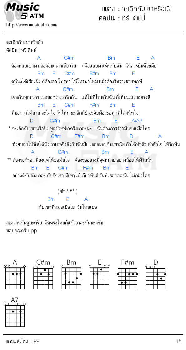 คอร์ดเพลง จะเลิกกับเขาหรือยัง