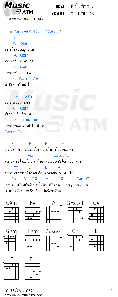 คอร์ดเพลง เชื่อในตัวฉัน