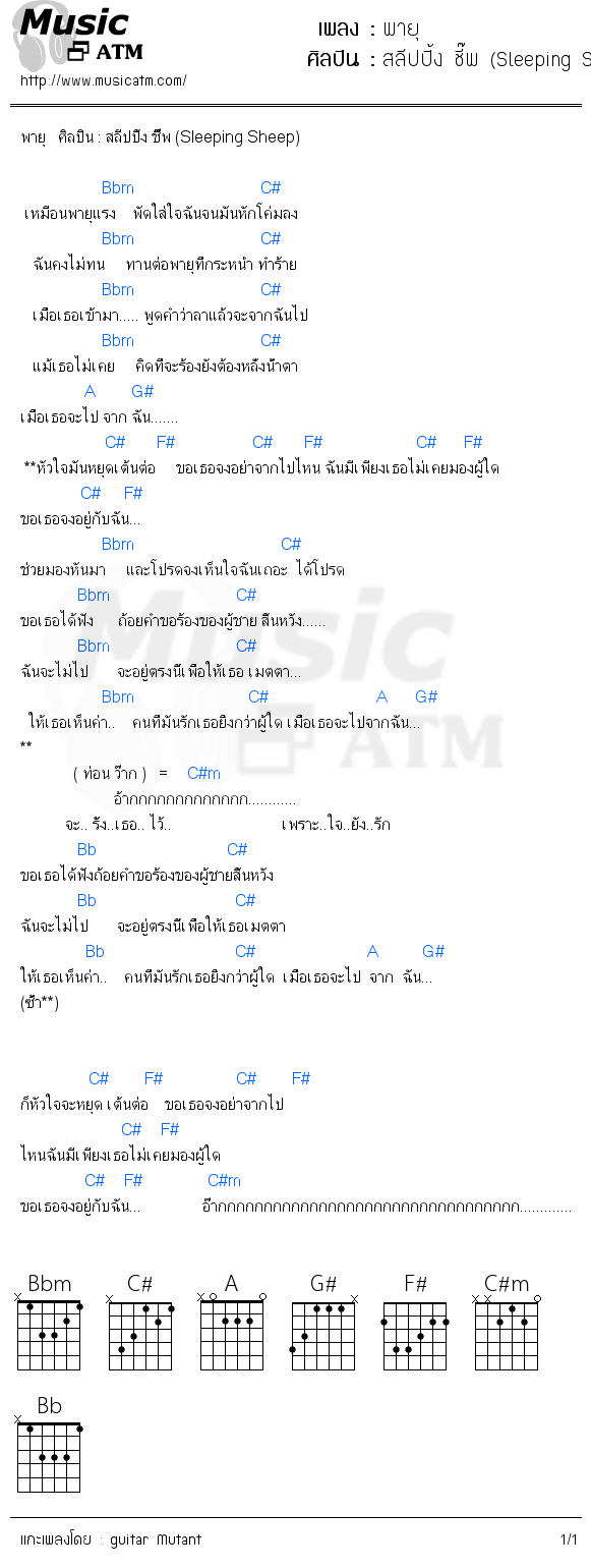 คอร์ดเพลง พายุ