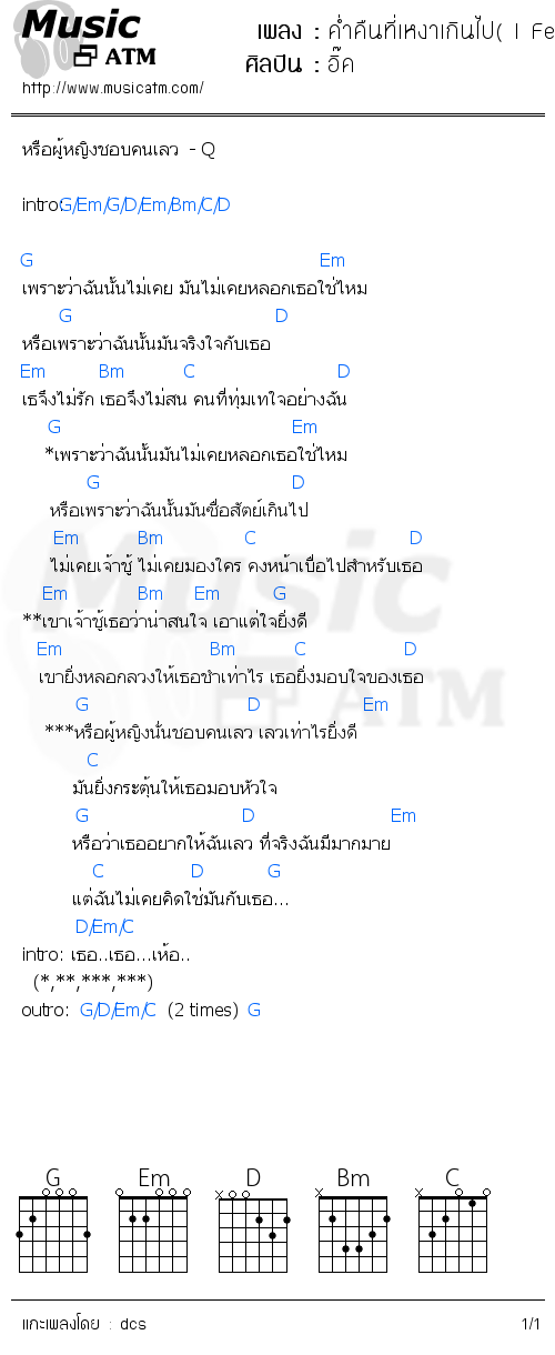 คอร์ดเพลง ค่ำคืนที่เหงาเกินไป( I Fell)