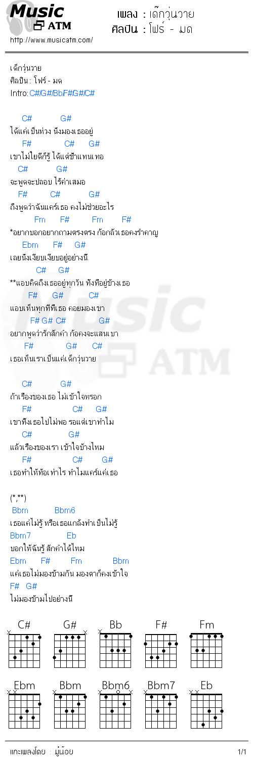 คอร์ดเพลง เด๊กวุ่นวาย