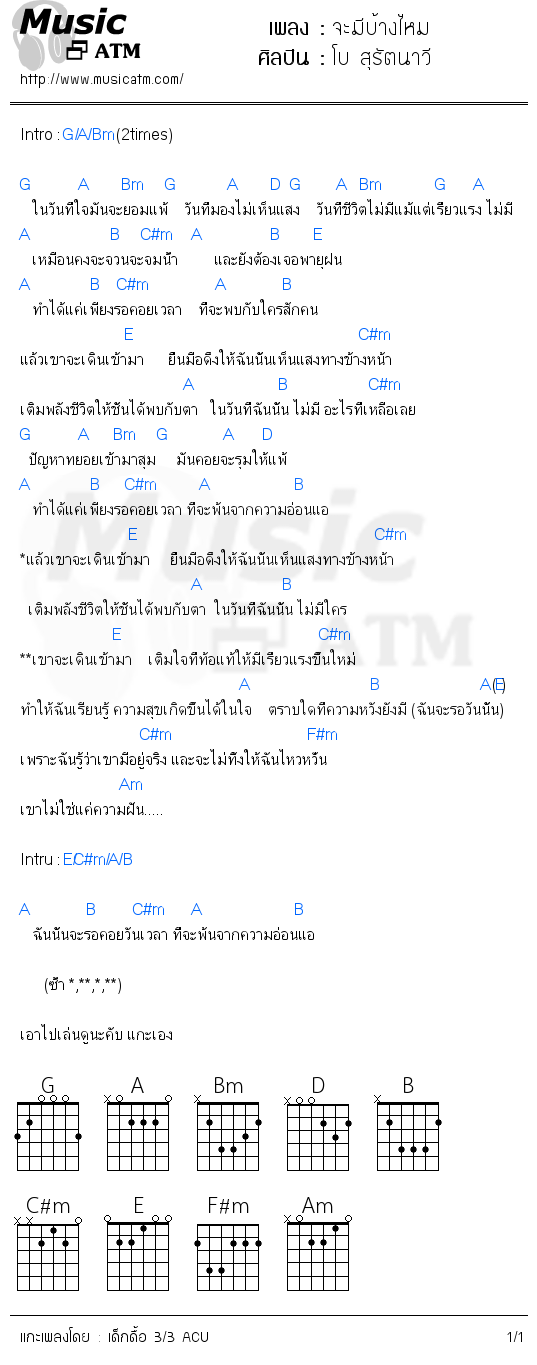 คอร์ดเพลง จะมีบ้างไหม