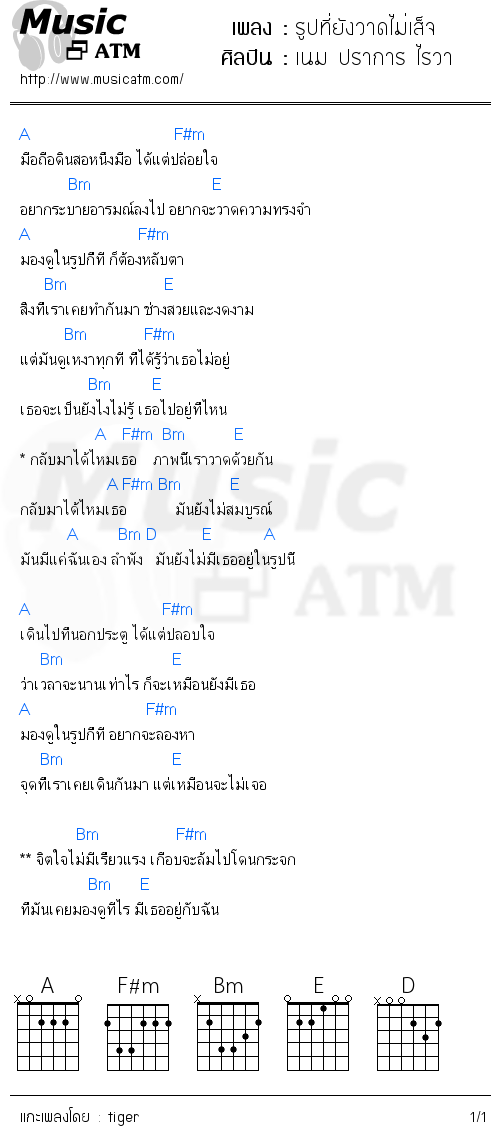 คอร์ดเพลง รูปที่ยังวาดไม่เส็จ