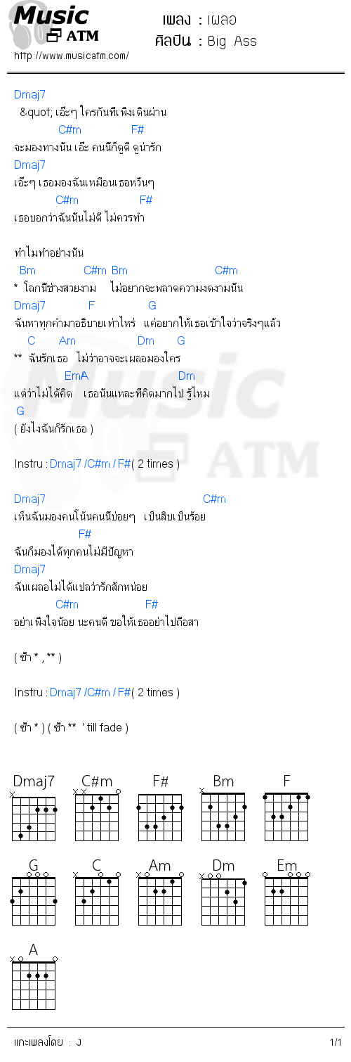 คอร์ดเพลง เผลอ