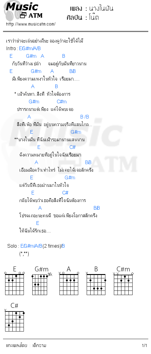 คอร์ดเพลง นางในฝัน