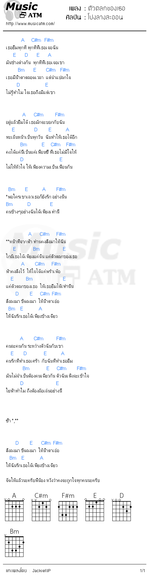 คอร์ดเพลง ตัวตลกของเธอ