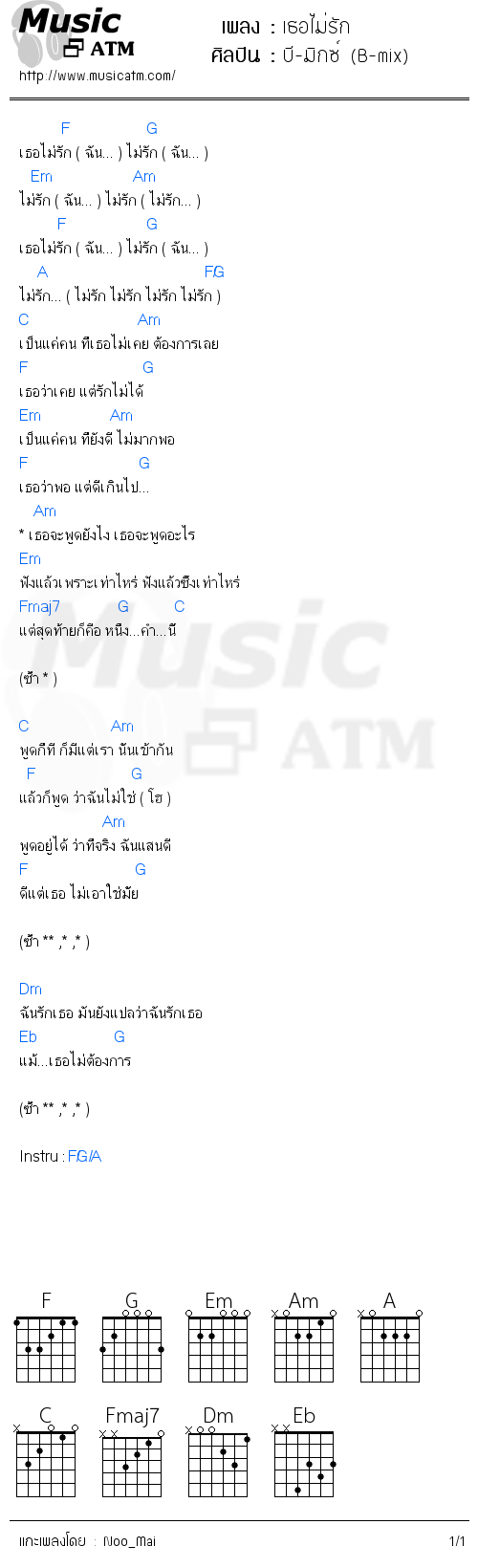 คอร์ดเพลง เธอไม่รัก