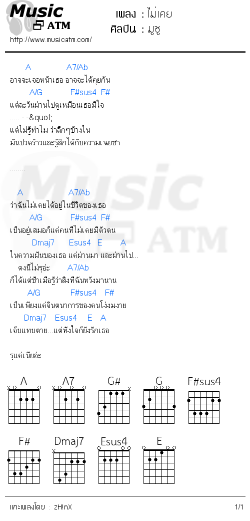 คอร์ดเพลง ไม่เคย