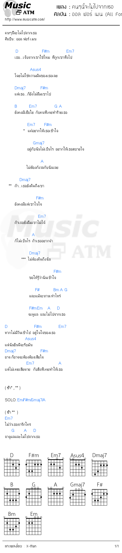 คอร์ดเพลง คนๆนี้จะไม่ไปจากเธอ