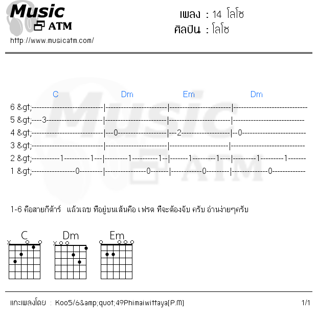 คอร์ดเพลง 14 โลโซ