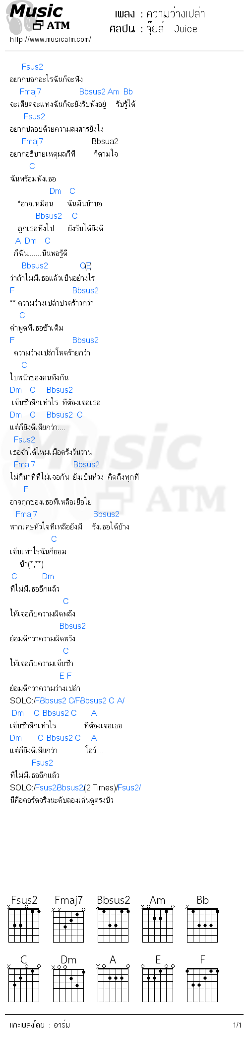 คอร์ดเพลง ความว่างเปล่า