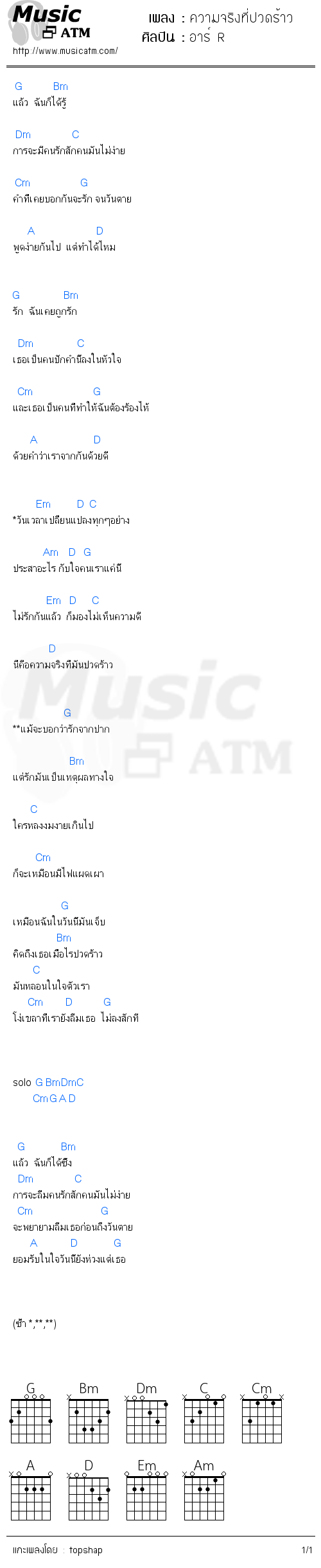 คอร์ดเพลง ความจริงที่ปวดร้าว