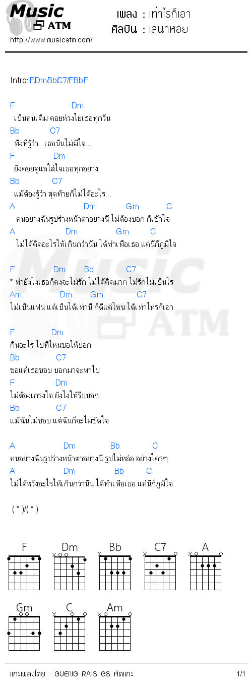 คอร์ดเพลง เท่าไรก็เอา