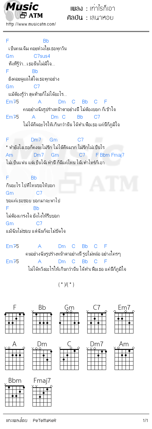 คอร์ดเพลง เท่าไรก็เอา