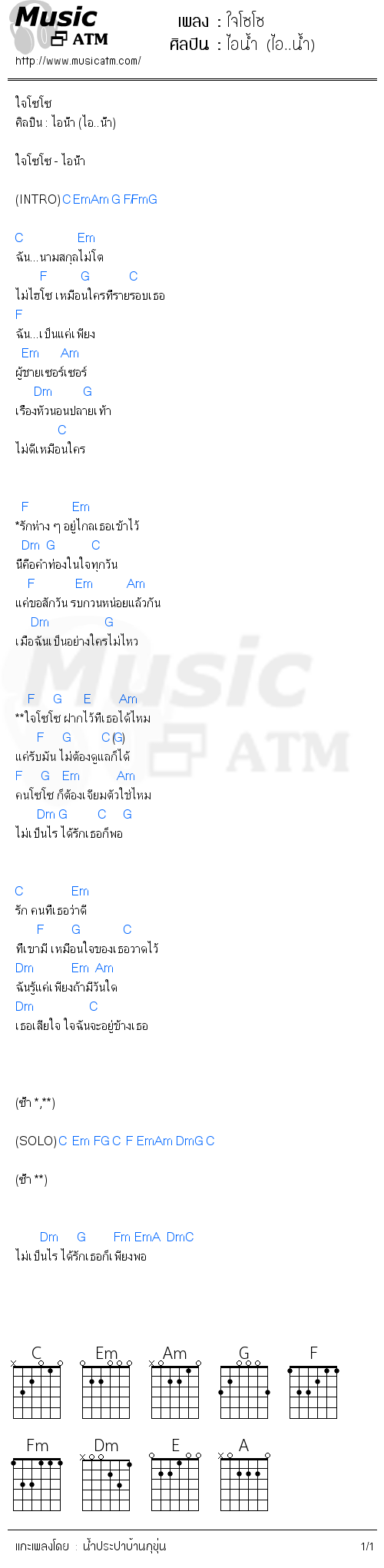 คอร์ดเพลง ใจโซโซ