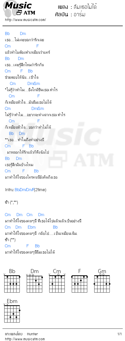 คอร์ดเพลง ลืมเธอไม่ได้