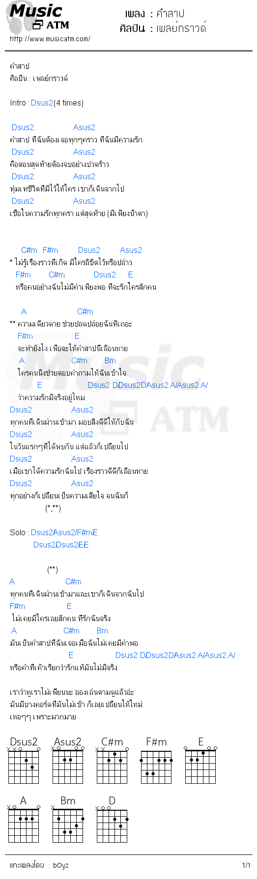 คอร์ดเพลง คำสาป