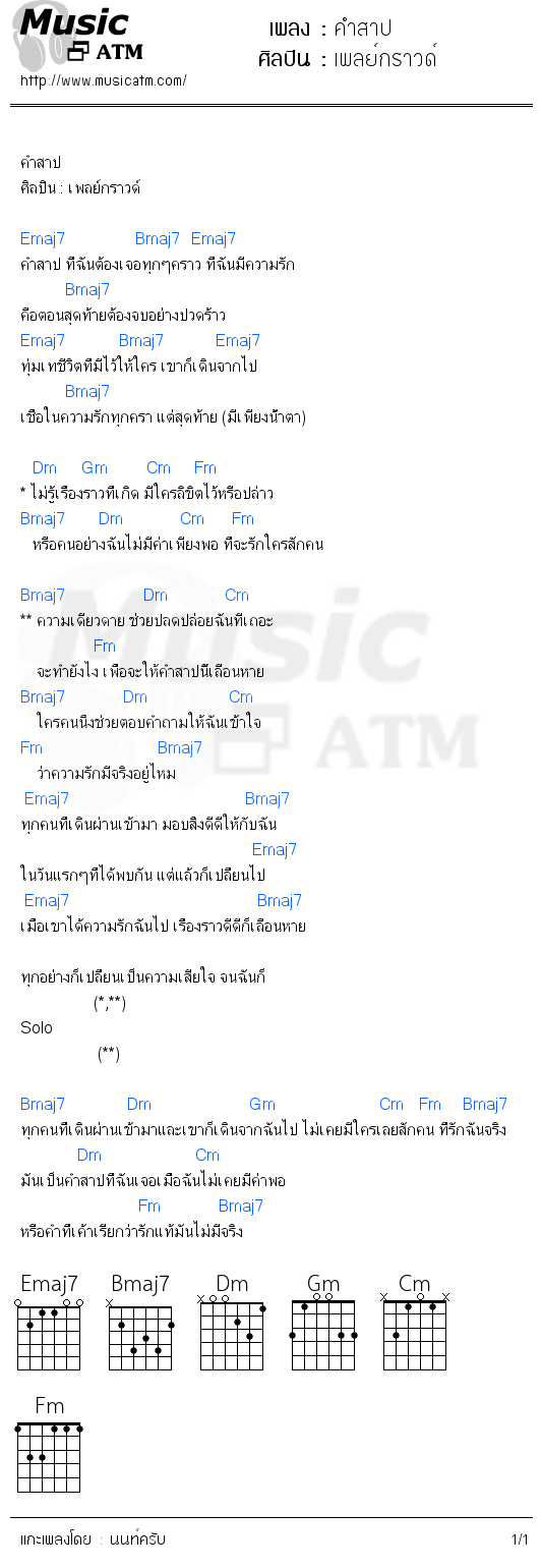 คอร์ดเพลง คำสาป