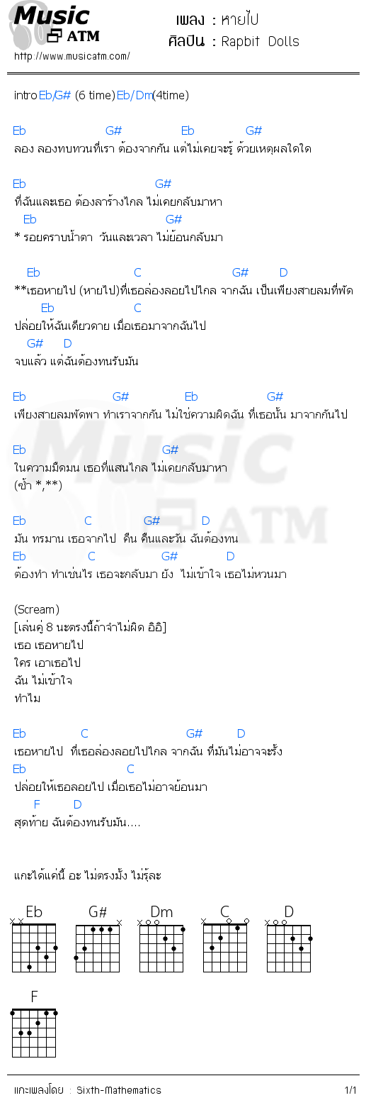 คอร์ดเพลง หายไป