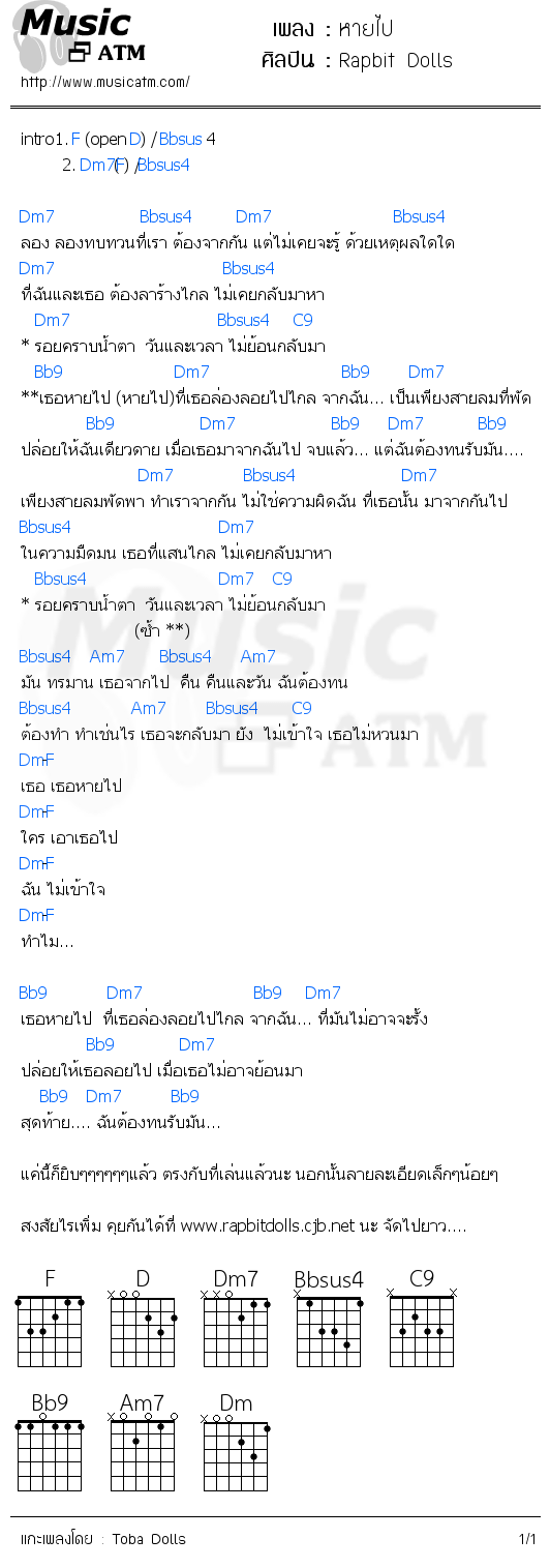 คอร์ดเพลง หายไป