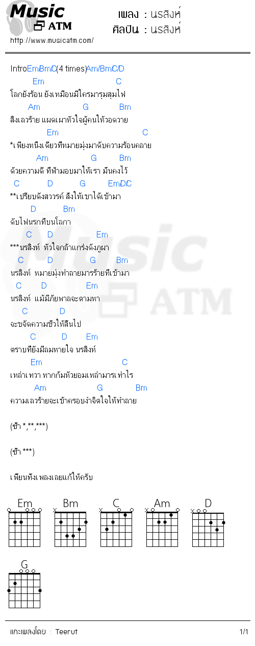 คอร์ดเพลง นรสิงห์