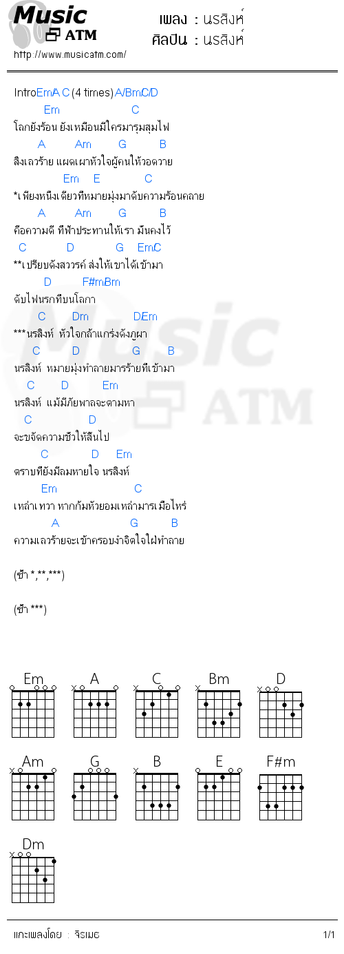 คอร์ดเพลง นรสิงห์