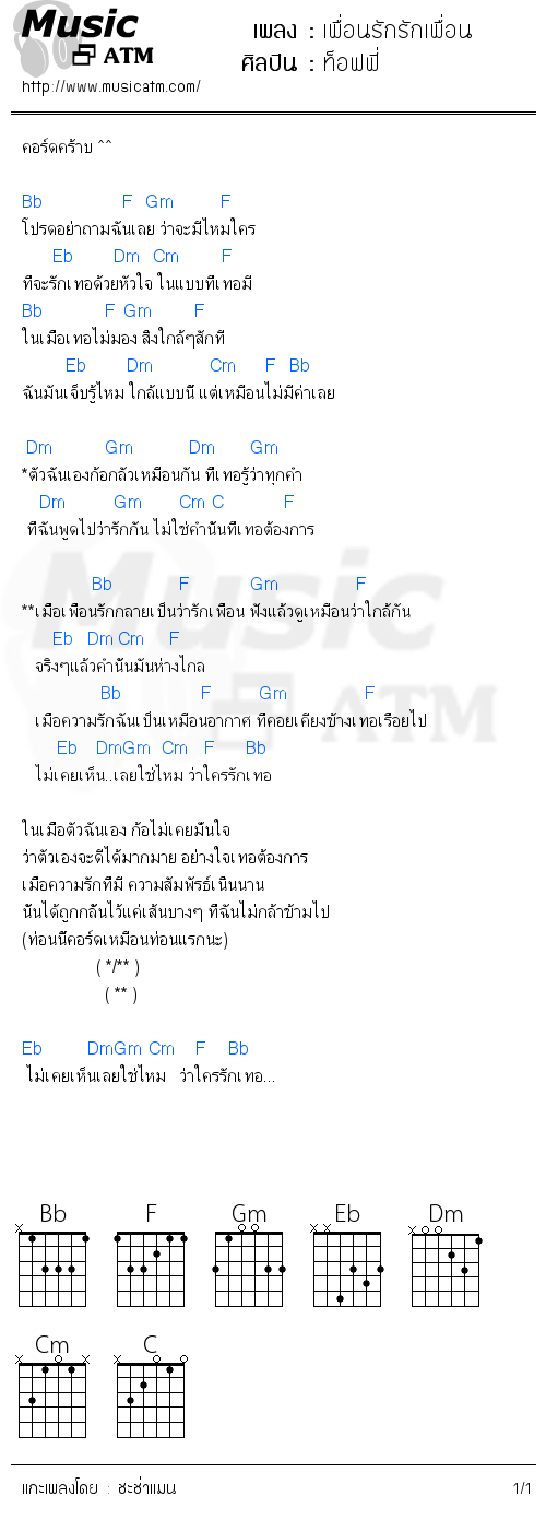 คอร์ดเพลง เพื่อนรักรักเพื่อน