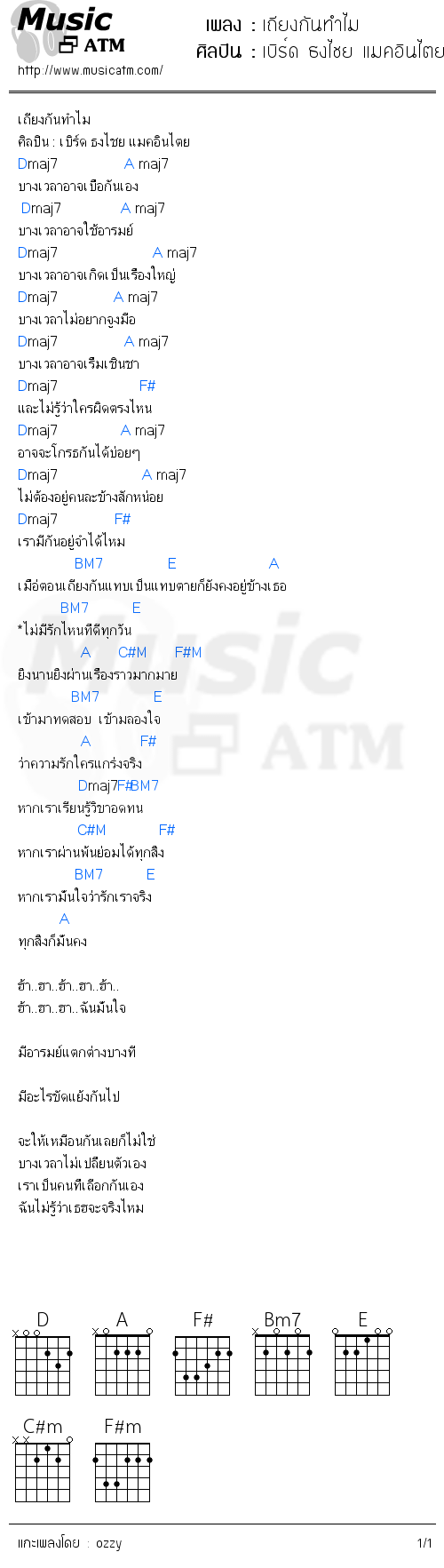 คอร์ดเพลง เถียงกันทำไม