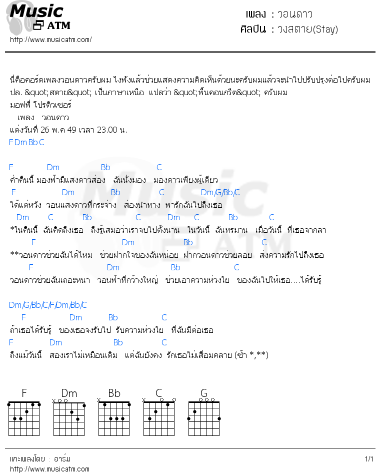 คอร์ดเพลง วอนดาว