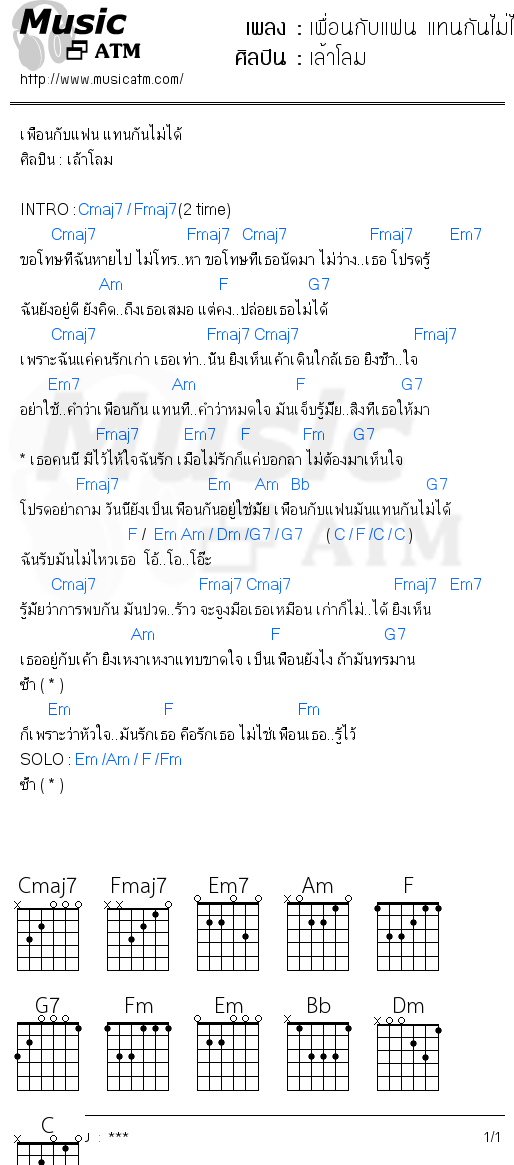 คอร์ดเพลง เพื่อนกับแฟน แทนกันไม่ได้