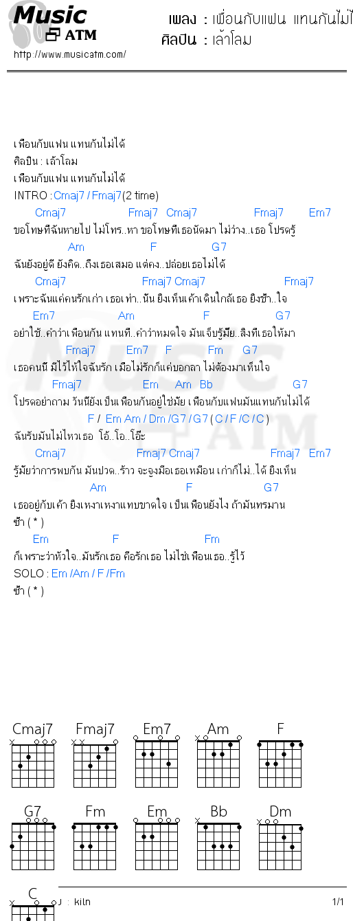 คอร์ดเพลง เพื่อนกับแฟน แทนกันไม่ได้