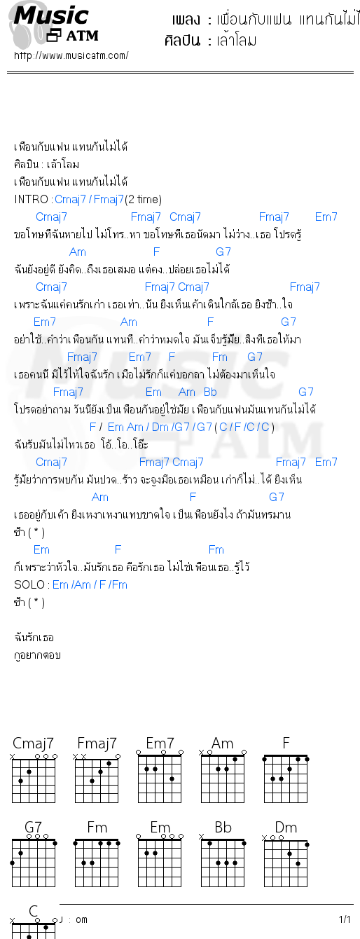 คอร์ดเพลง เพื่อนกับแฟน แทนกันไม่ได้