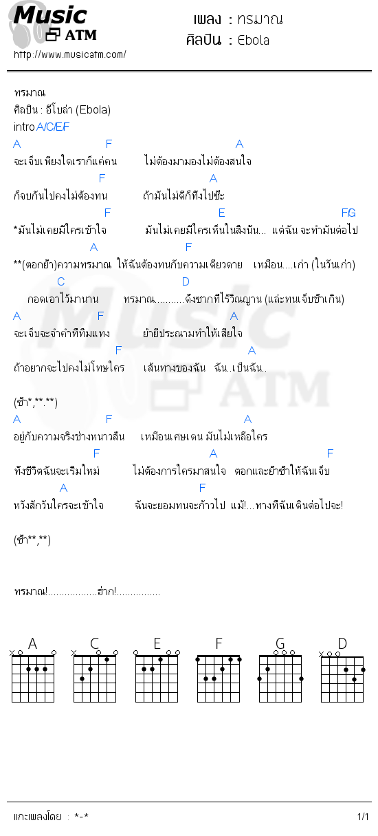 คอร์ดเพลง ทรมาณ