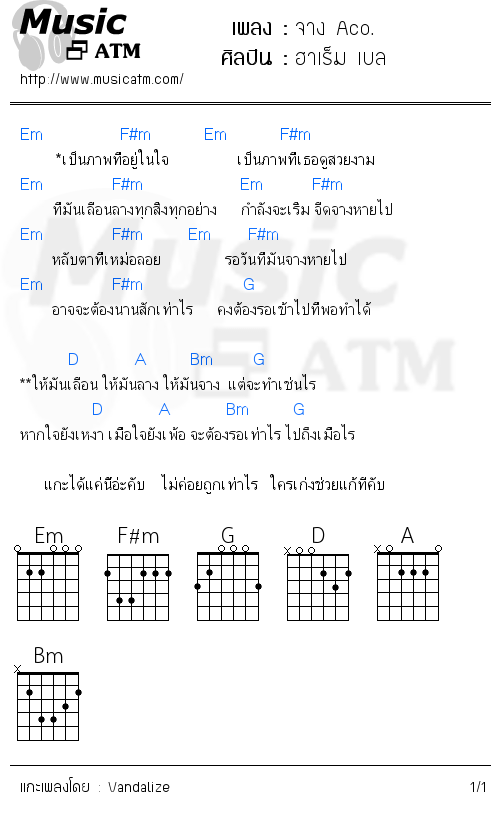 คอร์ดเพลง จาง Aco.