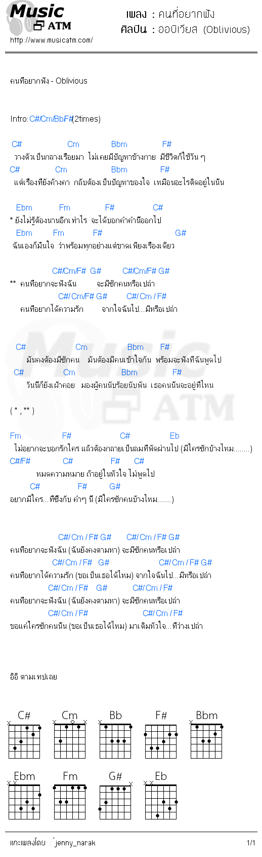 คอร์ดเพลง คนที่อยากฟัง