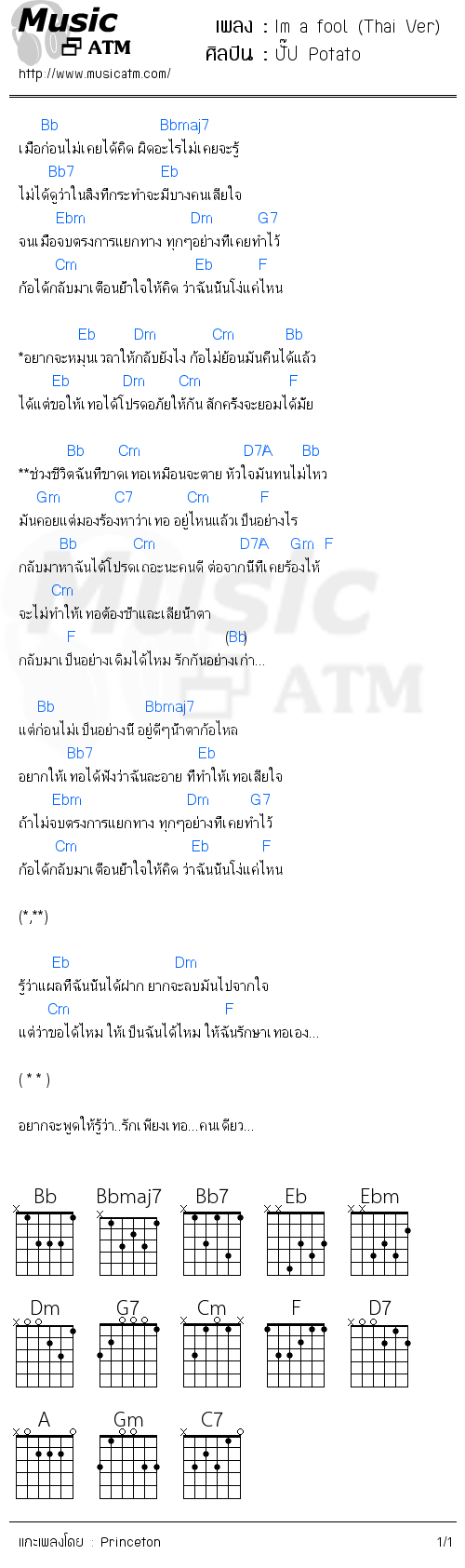 คอร์ดเพลง Im a fool (Thai Ver)