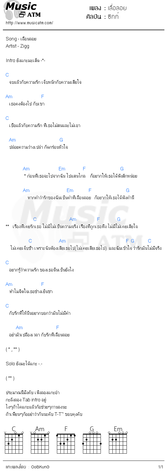 คอร์ดเพลง เลื่อลอย