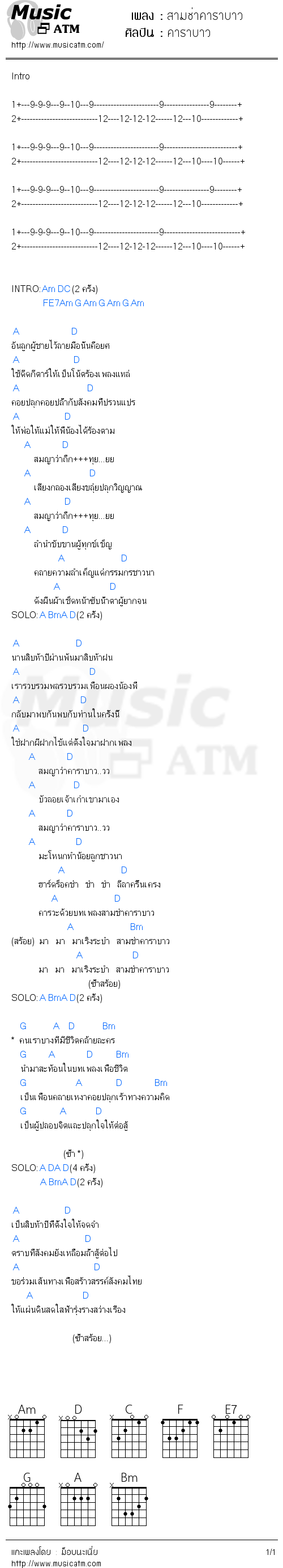 คอร์ดเพลง สามช่าคาราบาว