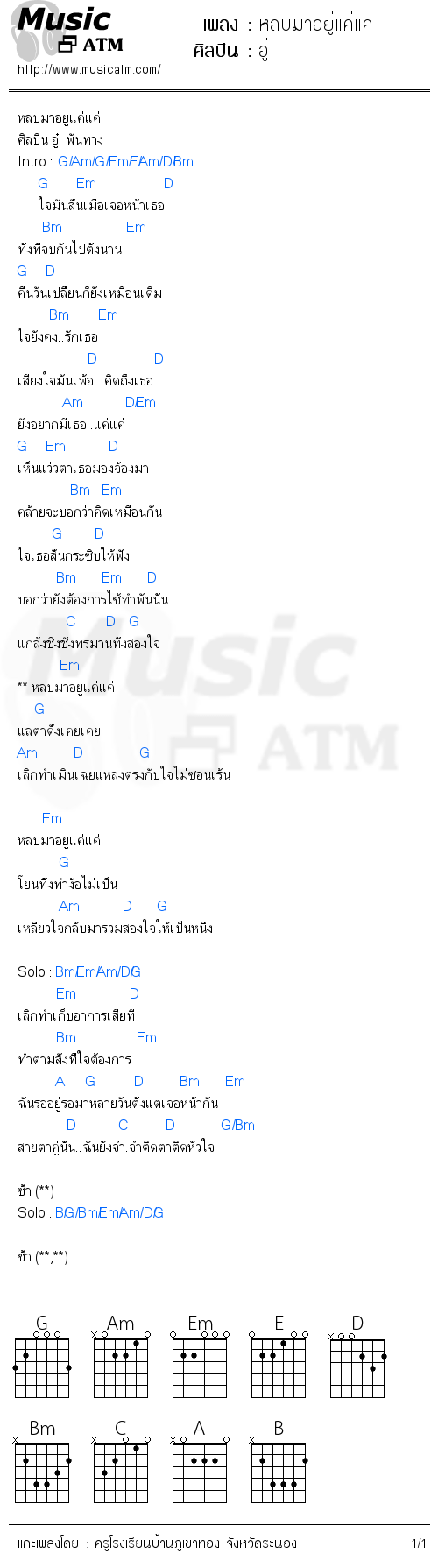 คอร์ดเพลง หลบมาอยู่แค่แค่