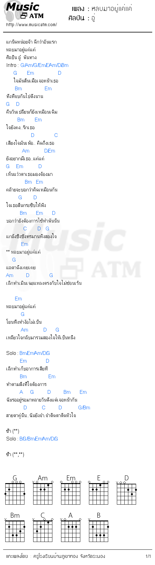 คอร์ดเพลง หลบมาอยู่แค่แค่