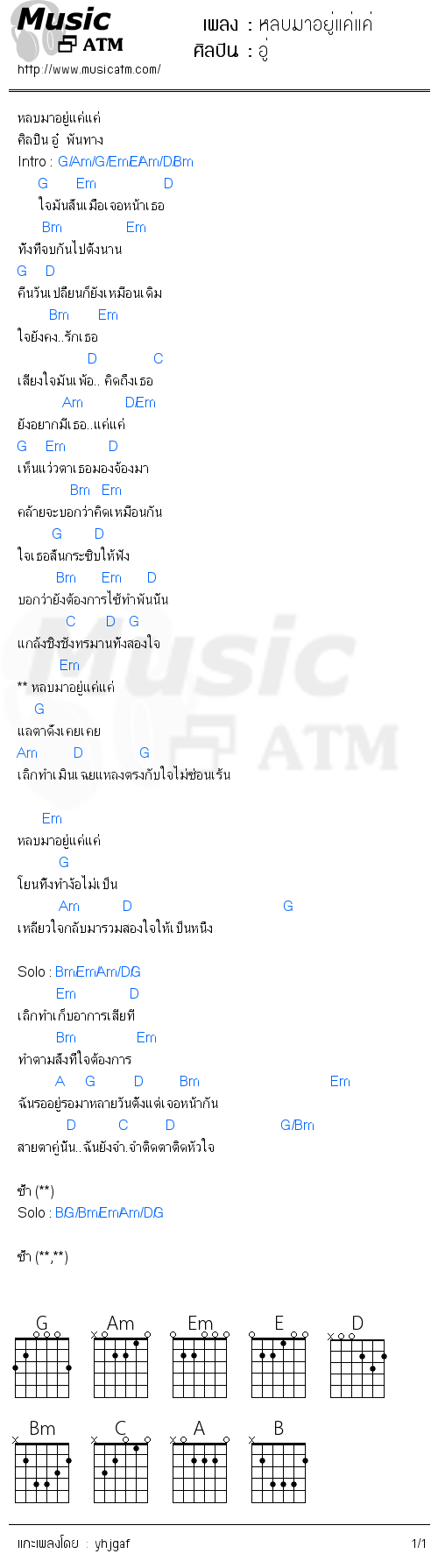 คอร์ดเพลง หลบมาอยู่แค่แค่