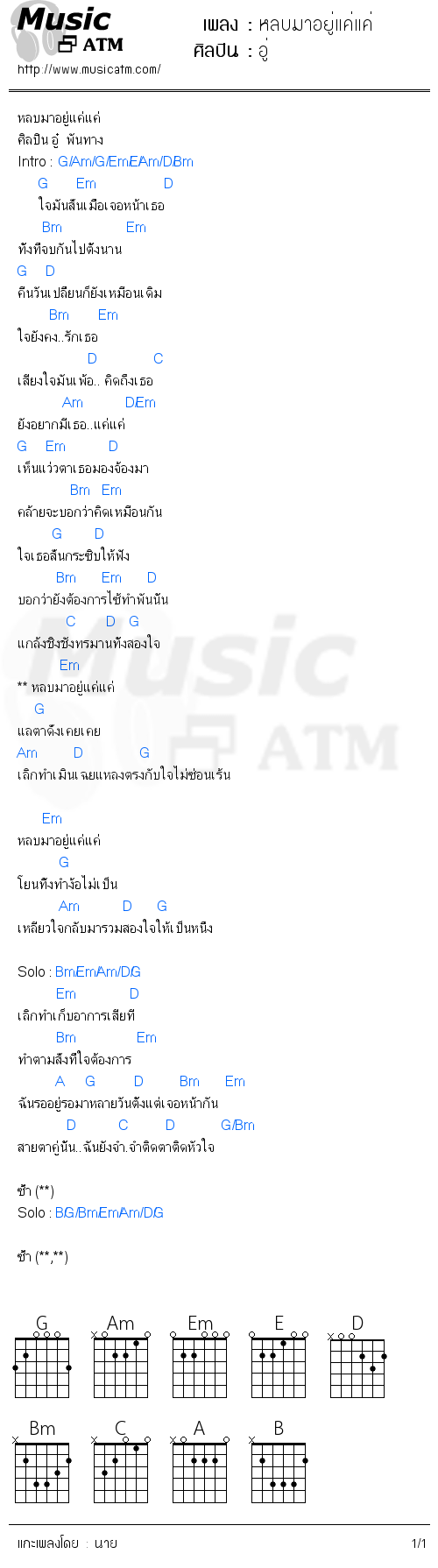 คอร์ดเพลง หลบมาอยู่แค่แค่