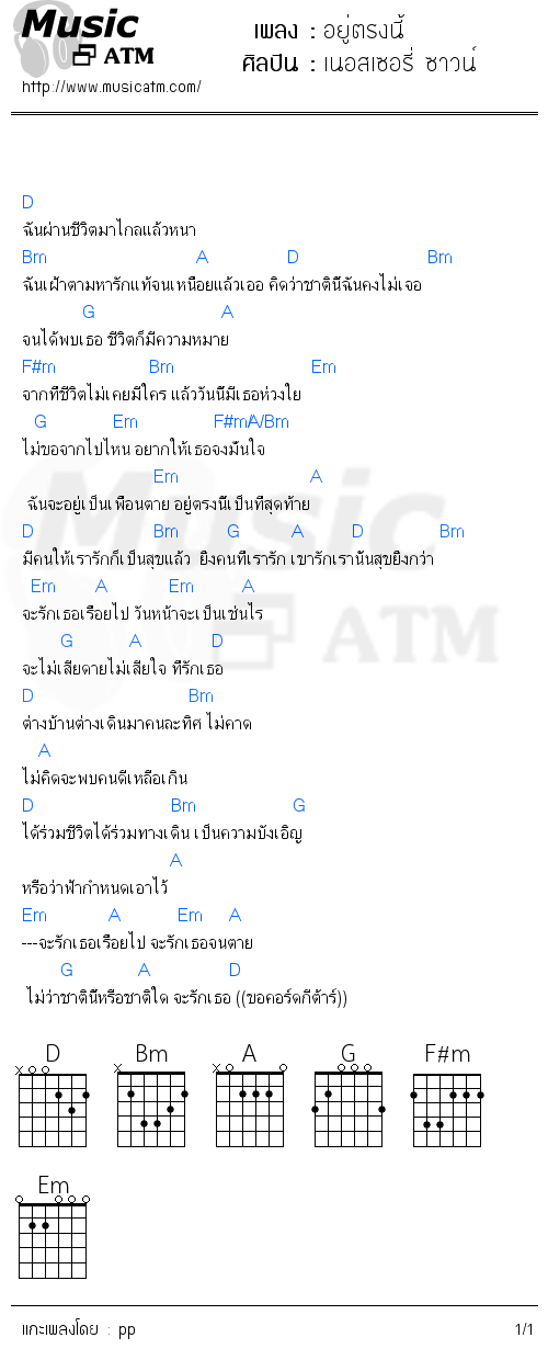 คอร์ดเพลง อยู่ตรงนี้