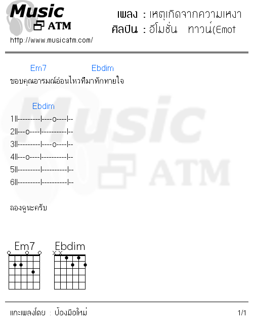 คอร์ดเพลง เหตุเกิดจากความเหงา