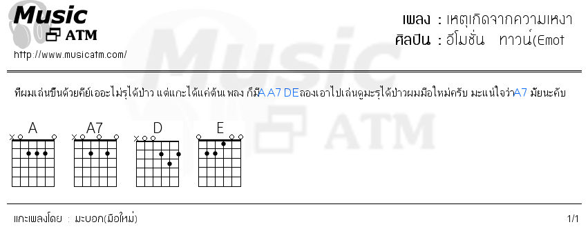 คอร์ดเพลง เหตุเกิดจากความเหงา